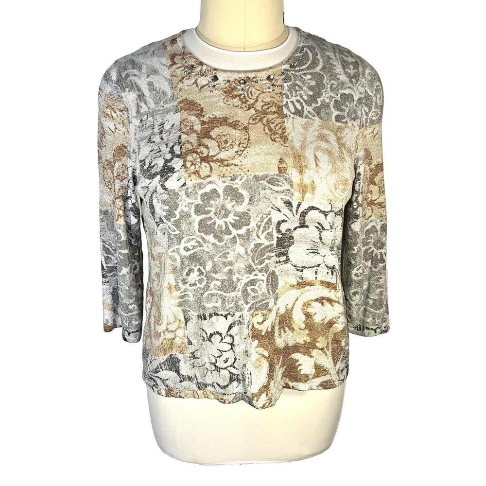 Alfred Dunner. The Top Women XL White Floral Knit Relaxed Polyester